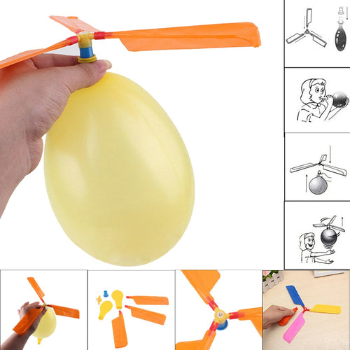 Balloon Helicopter Flying Toy Child Birthday Xmas Party Bag Stocking Filler Gift 2 x Colored Balloons 3 x Colored Rotors